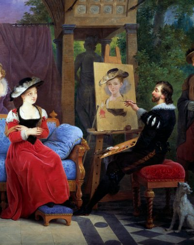 Rubens while painting the straw hat in his studio, detail of 2581014 بواسطة فرديناند دي بريكلير