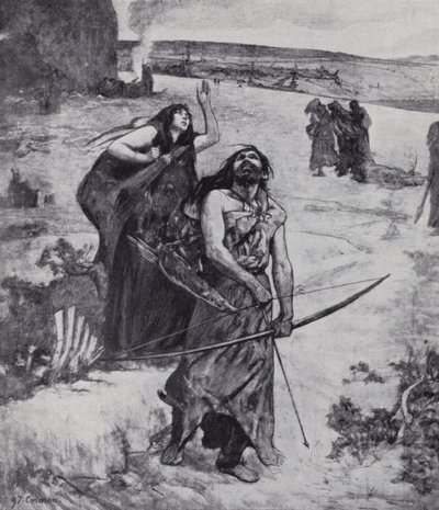رجل العصر الجليدي يتعلم الصيد بالقوس والسهم (ليثو) بواسطة فرناند (بعد) كورمون