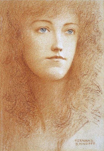 "" صورة لامرأة إنجليزية شابة "" متفائلة على الورق بقلم فرناند خنوف (1858-1921) مجموعة خاصة حوالي عام 1890 بواسطة فرناند خنوف