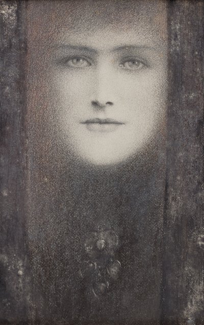 القناع ، بستارة سوداء ، حوالي 1909 (طباشير ملونة مزينة بالأبيض على ورق) بواسطة فرناند خنوف