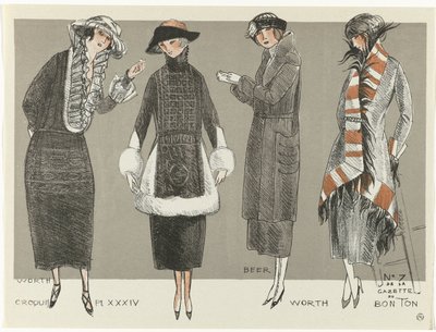 جازيت دو بون تون ، 1920 - رقم 7 ، Croquis Pl XXXIV: Worth / Beer / Worth (العنوان على الكائن) بواسطة فرناند سيميون