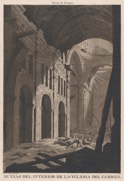 منظر لأطلال داخل كنيسة نويسترا سينورا ديل كارمن في سراغوس ... ، 1808-14 بواسطة خوان غالفيز