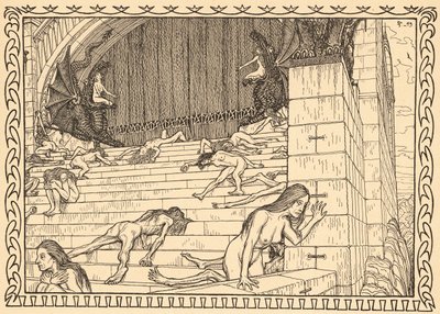 قبل معبد الأعمال ، اللوحة 7 ، من محفظة "Lebenszeichen" ، حانة. 1908 في برلين بواسطة Fritz Heyder Verlag بواسطة فيدوس (1868 1948)