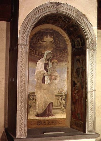 مادونا والطفل مع القديسين ، تفصيل من مسكن كانتو آل ميركانتال ، 1498 بواسطة فلبيني ليبي