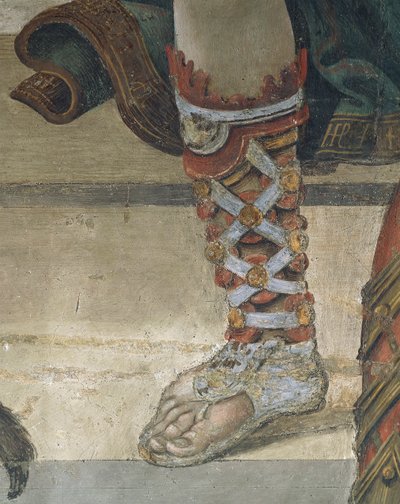 Saint Philip Driving Dragon from Temple of Hieropolis, detail of footwear, fresco بواسطة فلبيني ليبي
