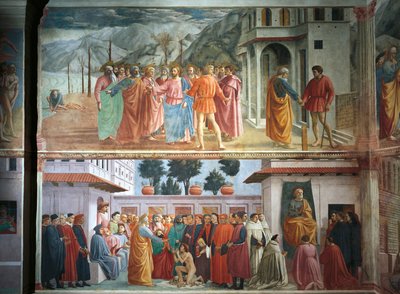The Tribute money, by Tommaso Masaccio, The Raising of the Son of Theophilus and Saint Peter enthroned, by Tommaso Masaccio and Filippo Lippi, frescoes بواسطة فلبيني ليبي