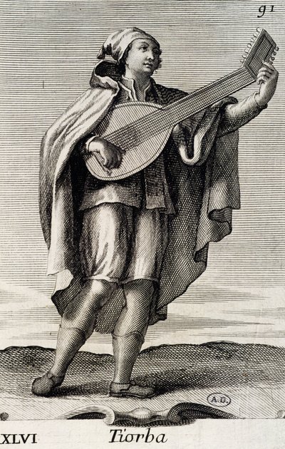 رجل يلعب theorbo بواسطة فيليبو بوناني