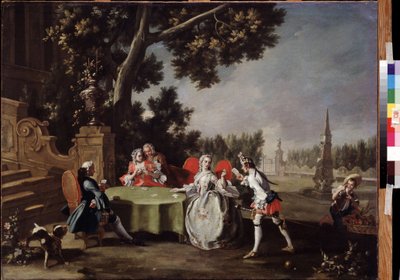 "The Card Party" مجموعة من النبلاء الإيطاليين يلعبون الورق في حديقة. لوحة لفيليبو فالشياتور (1718-1768) متحف بوشكين في القرن الثامن عشر ، موسكو بواسطة فيليبو فالكياتور
