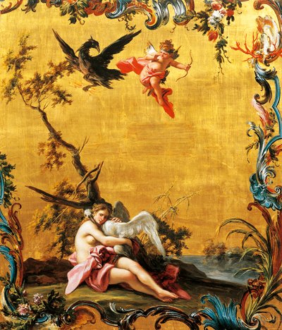 Leda and the Swan ، بواسطة Filippo Falciatore (نشط 1737-1768) ، زيت على لوح. بواسطة فيليبو فالكياتور