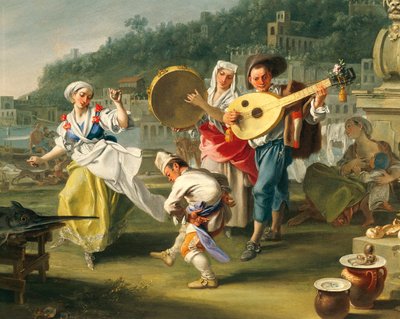Tarantella in Mergellina، ca 1750، by Filippo Falciatore (active 1737-1768)، زيت على قماش، 76،2x102 سم، التفاصيل، إيطاليا بواسطة فيليبو فالكياتور