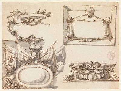 رسم، شعار، وكأس، وعلامة، وشكل زخرفي لإفريز، 1750-1775 بواسطة فيليبو ماركيوني