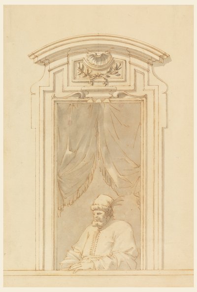 رسم، علبة نافذة ونصف تمثال لشخص تركي، 1750-70 بواسطة فيليبو ماركيوني