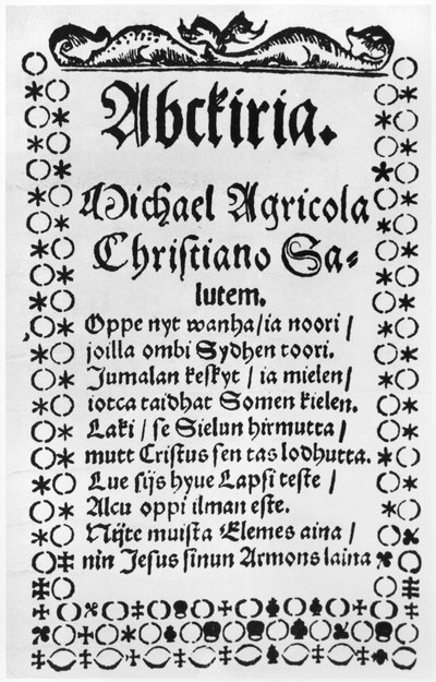 الأبجدية التمهيدي لـ Mikael Agricola (1508-57) (طباعة) بواسطة المدرسة الفنلندية
