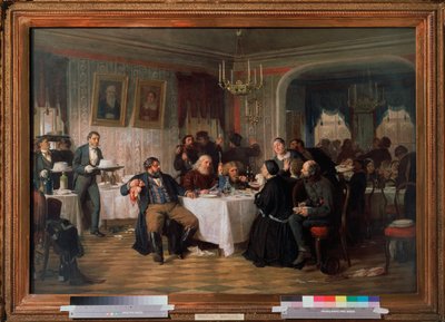 مأدبة جنازة التاجر - لوحة رسمها Firs Sergeevich Zhuraviev (1836-1901) ، زيت على قماش ، حوالي عام 1870 ، الفن الروسي في القرن التاسع عشر - معرض الدولة تريتياكوف ، موسكو بواسطة Firs Sergeevich Zhuravlev