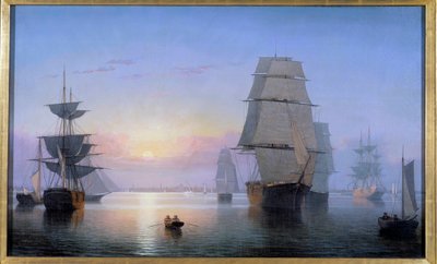 Boston Harbour in the setting sun in 1850 Painting Fitz Hugh Lane (1804-1865) 1850 Private collection بواسطة فيتز هنري لين