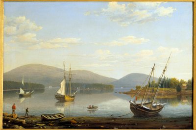 منظر لميناء سومز في مين بالولايات المتحدة لوحة رسمها هيو لين فيتز (1804-1865) 1850 مجموعة خاصة بواسطة فيتز هنري لين