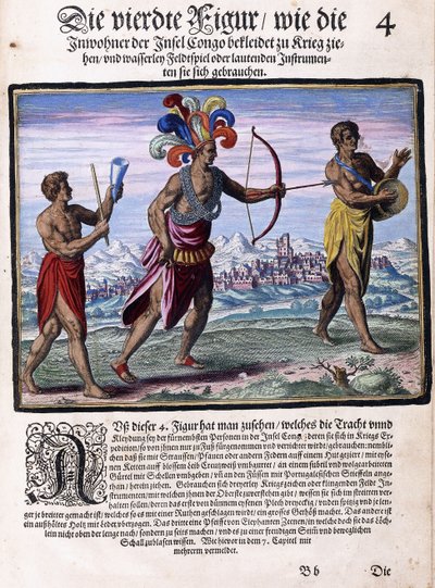 صفحة من كتاب "رحلات صغيرة ، بالألمانية ، الجزء الأول: بيغافيتا كونغو" ، 1597 بواسطة المدرسة الفلمنكية