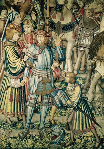 تفاصيل أوريا الحثي مسلحًا من تجميع الدراجين ، من نسيج داود وبثشبع ، c.1510-15 (انظر أيضًا 98092) بواسطة المدرسة الفلمنكية