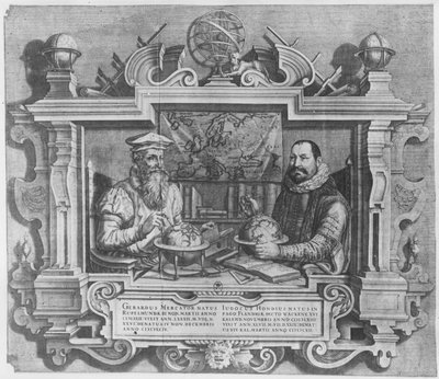 صورة مزدوجة لجيرارد ميركاتور (1512-94) وجودوكوس هونديوس (1563-1612) محفورة لتضمينها في سلسلة أطلس ميركاتور وهونديوس ، 1619 (انظر أيضًا 10457 و 30866 بواسطة المدرسة الفلمنكية