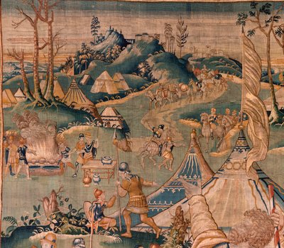 نسيج فلمنكي. معسكر عسكري بالقرب من نهر جرانيكوس. استوديو Oudenaarde. 377x393 سم. رقم الفاتورة 83104-9 / 00011. القرن ال 17. بواسطة المدرسة الفلمنكية