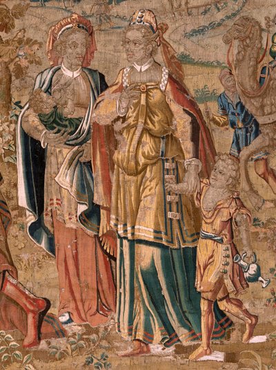 نسيج فلمنكي. سلسلة Esau و. لقاء بين يعقوب وعيسو (Encuentro entre Jacob y Esa). النسيج الثالث في السلسلة. صناعة هولندا ، النصف الثاني من القرن السادس عشر. نسيج الصوف. الموقع كنيسة القديس نيكولاس باري (افتتح المتحف بواسطة المدرسة الفلمنكية