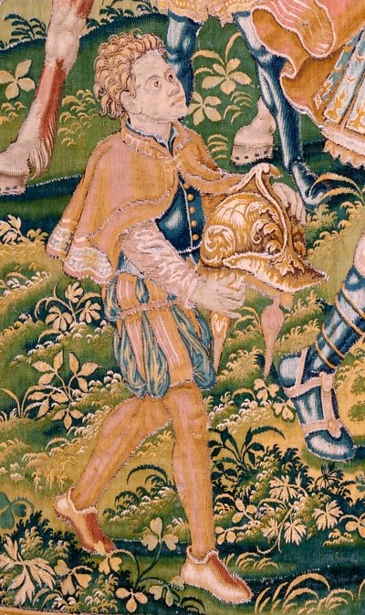 نسيج فلمنكي. سلسلة كتاب جوديث. تأتي الحرب في يهوذا (Llega la guerra a Judá). النسيج الرابع في السلسلة. تصنيع هولندا ، بروكسل (؟). النصف الثاني من القرن السادس عشر. نسيج الصوف. الموقع كنيسة القديس نيكولاس باري (متحف س بواسطة المدرسة الفلمنكية