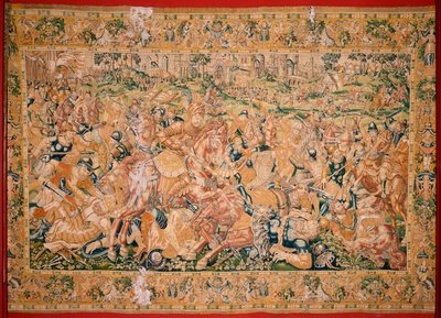 نسيج فلمنكي. سلسلة كتاب جوديث. مشهد الحرب (Escena bélica). النسيج الثالث في السلسلة. تصنيع هولندا ، بروكسل؟ النصف الثاني من القرن السادس عشر. نسيج الصوف. الموقع كنيسة القديس نيكولاس باري (افتتح المتحف عام 2009). أصل بواسطة المدرسة الفلمنكية