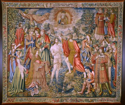 نسيج فلمنكي. سلسلة تاريخ القديس يوحنا المعمدان: معمودية المسيح (Het doopsel van Christus). مشغل بروكسل. 1515-1520. بواسطة المدرسة الفلمنكية