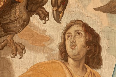 نسيج فلمنكي. سلسلة انتصار القربان المقدس. المبشرون الأربعة (Los cuatro evangelistas). نسيج الحادي عشر في السلسلة. نموذج بيتر بول روبنز. 1626-1628. مصنع جان الثاني رايس ، هانز فيرفورت ، جاك فوبرت ، بروكسل بواسطة المدرسة الفلمنكية