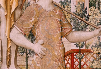 نسيج فلمنكي. سلسلة Vertumnus و Pomona. No II Vertumnus تحول إلى مزارع (Vertumno y Pomona II Vertumno convertado en زراعي) no1 الجزء الأيسر. نماذج دائرة بيتر كويك فان إيلست وليونارد تيري. أتيليه غير معروف ، بروكسل. ذهب، بواسطة المدرسة الفلمنكية