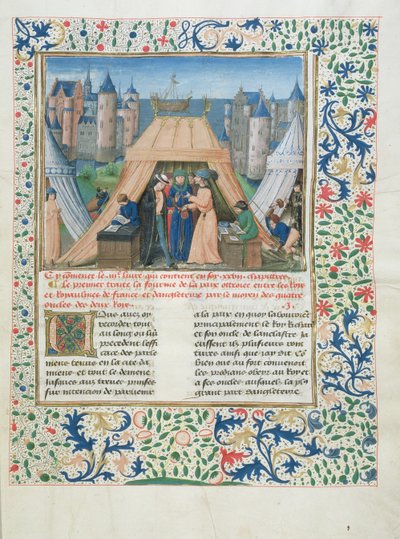 MS W201 f.147 معاهدة السلام من Chroniques dAngleterre (Vol.IV) 1475-80 (درجة الحرارة على الرق) بواسطة المدرسة الفلمنكية