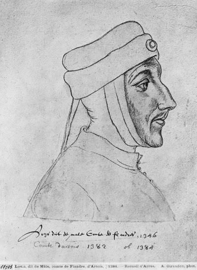 السيدة 266 fol.54 Louis II من فلاندرز ، وكذلك Louis III من Artois و Louis I من Palatine Burgundy ، والمعروفة باسم Louis of Male ، من "The Recueil d&39;Arras" (الطباشير الأحمر على الورق) بواسطة المدرسة الفلمنكية
