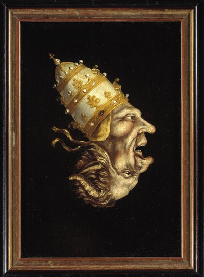 "" Pope-devil "" (Pope Devil) كاريكاتير لوثري ضد البابا يمثل صورة البابا المتداخلة في صورة الشيطان - لوحة مجهولة ، حوالي 1600 (هولندي) متحف Catharijneconvent ، أوتريخت هولندا بواسطة المدرسة الفلمنكية