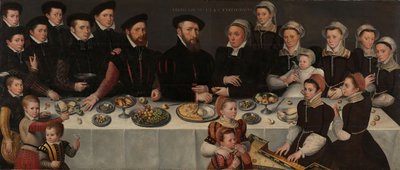 بيير دي موشرون وزوجته إيزابو دي جيربير وأولادهما الثمانية عشر ، 1563 بواسطة المدرسة الفلمنكية