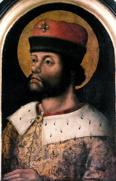 صورة لشارلمان (أطلق عليها تشارلز الأول اسم تشارلز الأكبر 742-814) لوحة مجهولة المصدر للمدرسة الفلمنكية. لندن في القرن السادس عشر ، جمعية الآثار بواسطة المدرسة الفلمنكية