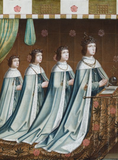 بورتريه لهنري السابع مع أبنائه الثلاثة، آرثر وهنري وإدموند، حوالي عام 1510 (زيت على قماش) بواسطة المدرسة الفلمنكية