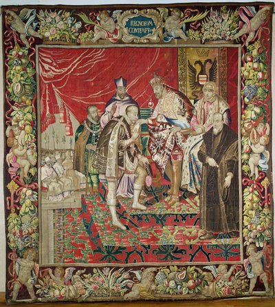 التنازل عن تشارلز الخامس (1500-58) من نسيج تشارلز كوينت ، 1630-40 بواسطة المدرسة الفلمنكية