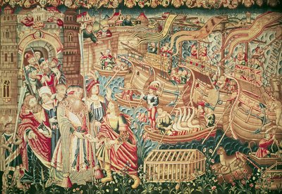 وصول فاسكو دا جاما (c.1469-1524) في كالكوتا ، 20 مايو 1498 بواسطة المدرسة الفلمنكية