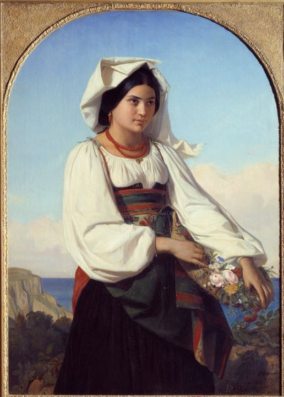 فتاة شابة ترتدي رسمًا على الزهور رسمها فيليكس جوزيف بارياس (1822-1907) 1846 نانت ، متحف الفنون الجميلة بواسطة فيليكس جوزيف بارياس