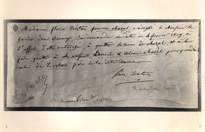 رسالة موقعة من فلورا تريستان (1803-1844) إلى وزير العدل الفرنسي ، تطلب الطلاق ، 4 فبراير 1839 بواسطة فلورا تريستان