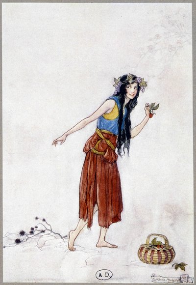 فتاة صغيرة في الثلج مع الفراولة ، "My Fairyland" "لفيونا مالكوم ، رسم إيضاحي لفلورنس أندرسون بواسطة فلورنس أندرسون
