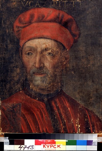 "" صورة للمصرفي الفلورنسي الثري لوكا بيتي (1394-1472) "" أطلق اسمه على قصر بيتي) لوحة لمدرسة فلورنسا من بداية القرن السادس عشر معرض دينيكا الإقليمي للفنون ، كورسك ، روسيا بواسطة مدرسة فلورنسا