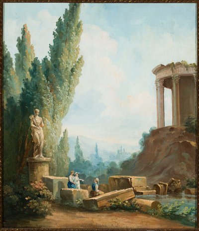 منظر طبيعي مع أطلال معبد العرافة في تيفولي بواسطة أتباع هوبرت روبرت