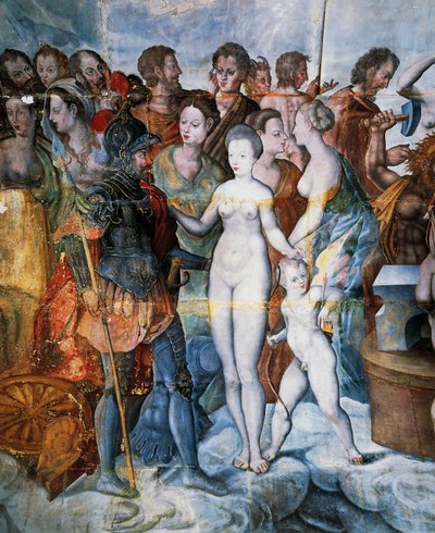 Henry II و Diane de Poitiers ، لوحات جدارية في برج مذهّب من Ligue ، مدرسة Fontainebleau ، قلعة Tanlay (القرنين السادس عشر والسابع عشر) ، بورغوندي ، فرنسا بواسطة مدرسة فونتينبلو