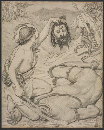 David and Goliath، Cartoon for Stained Glass Window في Jesus College، Cambridge بواسطة فورد مادوكس براون