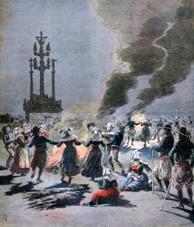 أضاءت النيران للاحتفال بالانقلاب الصيفي في بريتاني عام 1893 بواسطة Fortuné Méaulle
