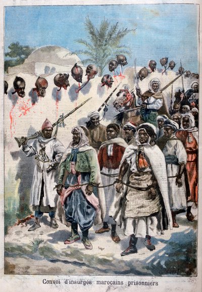 عمود من المغاربة المتمردين أسره جيش السلطان عبد الحافظ في تادلة ، 1897. بواسطة Fortuné Méaulle