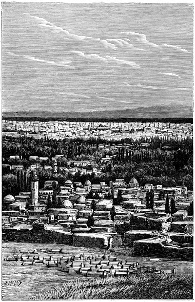 سوريا: دمشق حوالي عام 1900 - مقبرة المسلمين - نقش بقلم ماير وميول من كتاب "A l