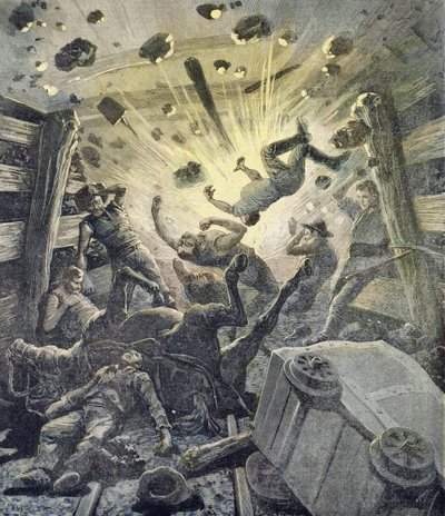 انفجار غاز ، توضيح من الملحق المصور لـ Le Petit Journal ، 2 أبريل 1892 بواسطة فورتشن لويس ميول وهنري ماير