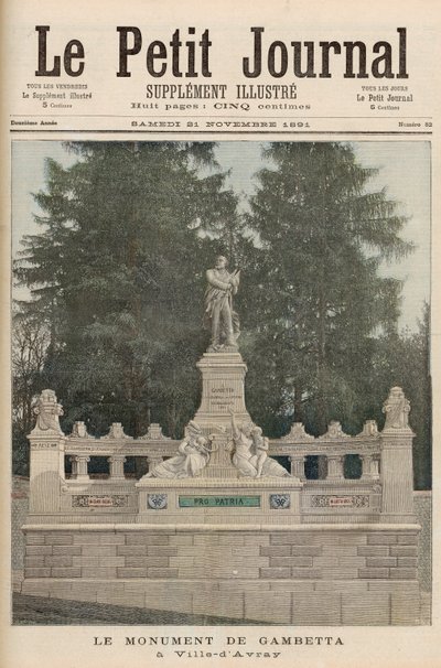 نصب جامبيتا في Ville-d&39;Avray ، من `` Le Petit Journal &39;&39; ، 21 نوفمبر 1891 بواسطة Fortune Louis Meaulle and Henri Meyer